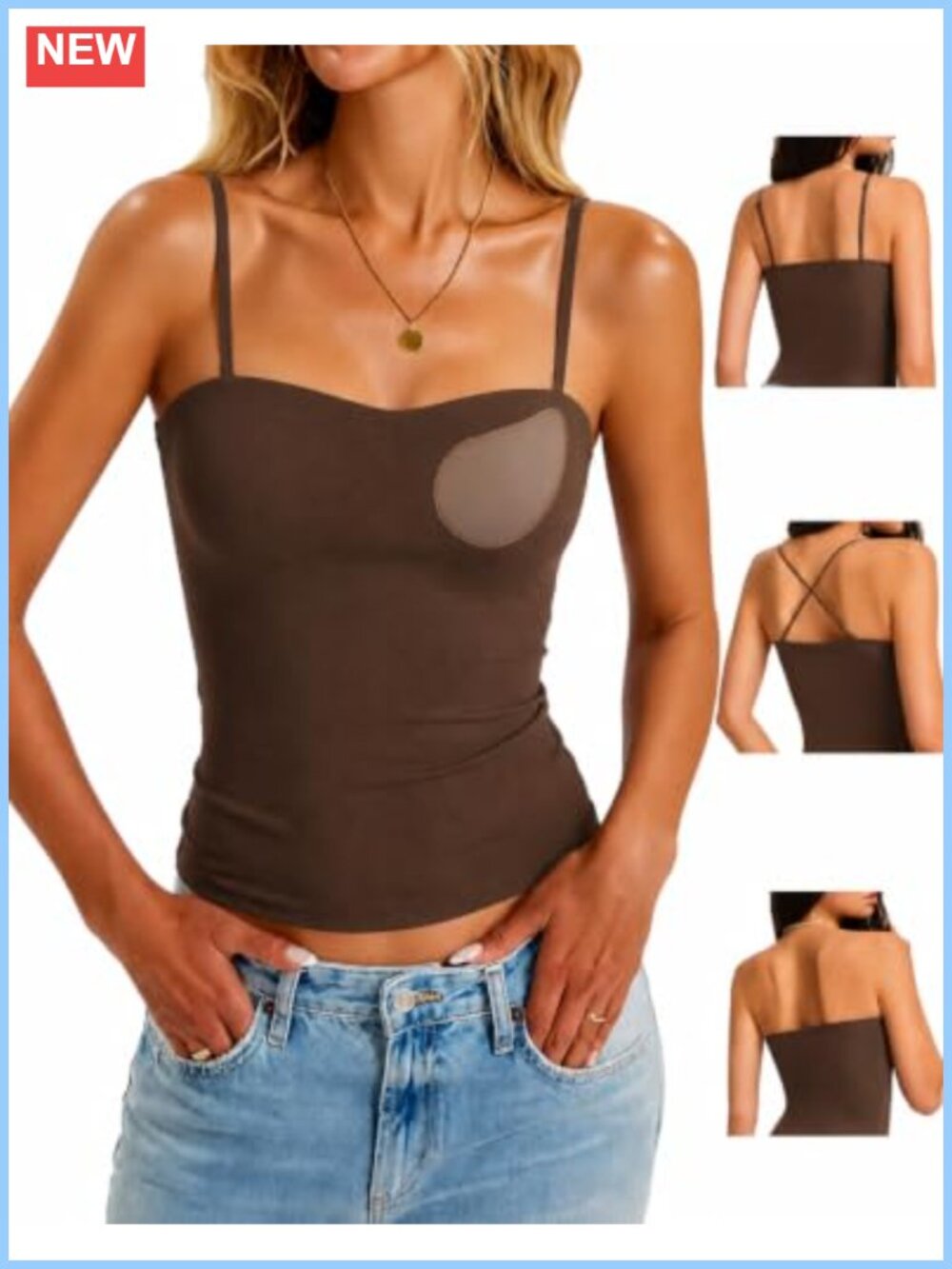 Seamless Built-in Bra Camisole Adjustable Spaghetti Strap Tank Top